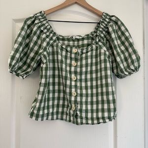 Madewell Linen Gingham puff sleeve Top